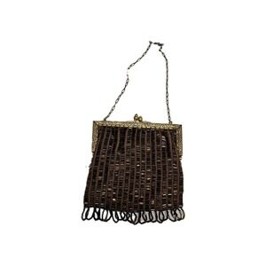 Vintage Beaded Mesh Purse Brass Frame Art Deco‎ Flapper Bag 1920s Lined Evening